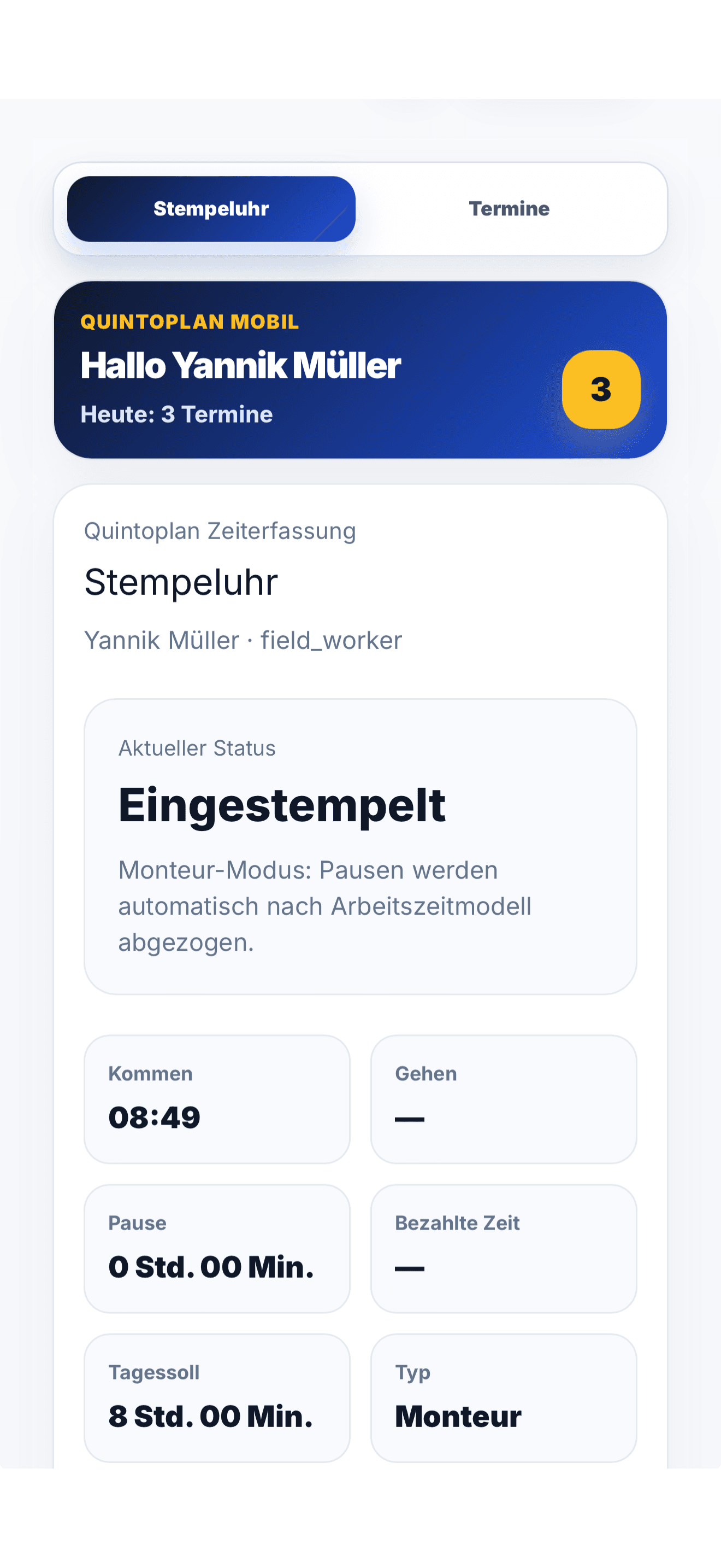 Quintoplan mobile Monteuransicht